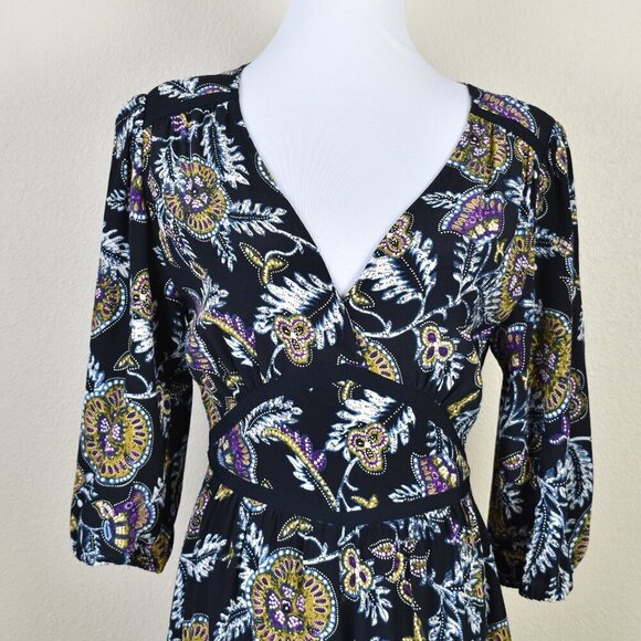 ba&sh Vienne Dress Noir Paisley Floral Midi - S - Picture 2 of 11